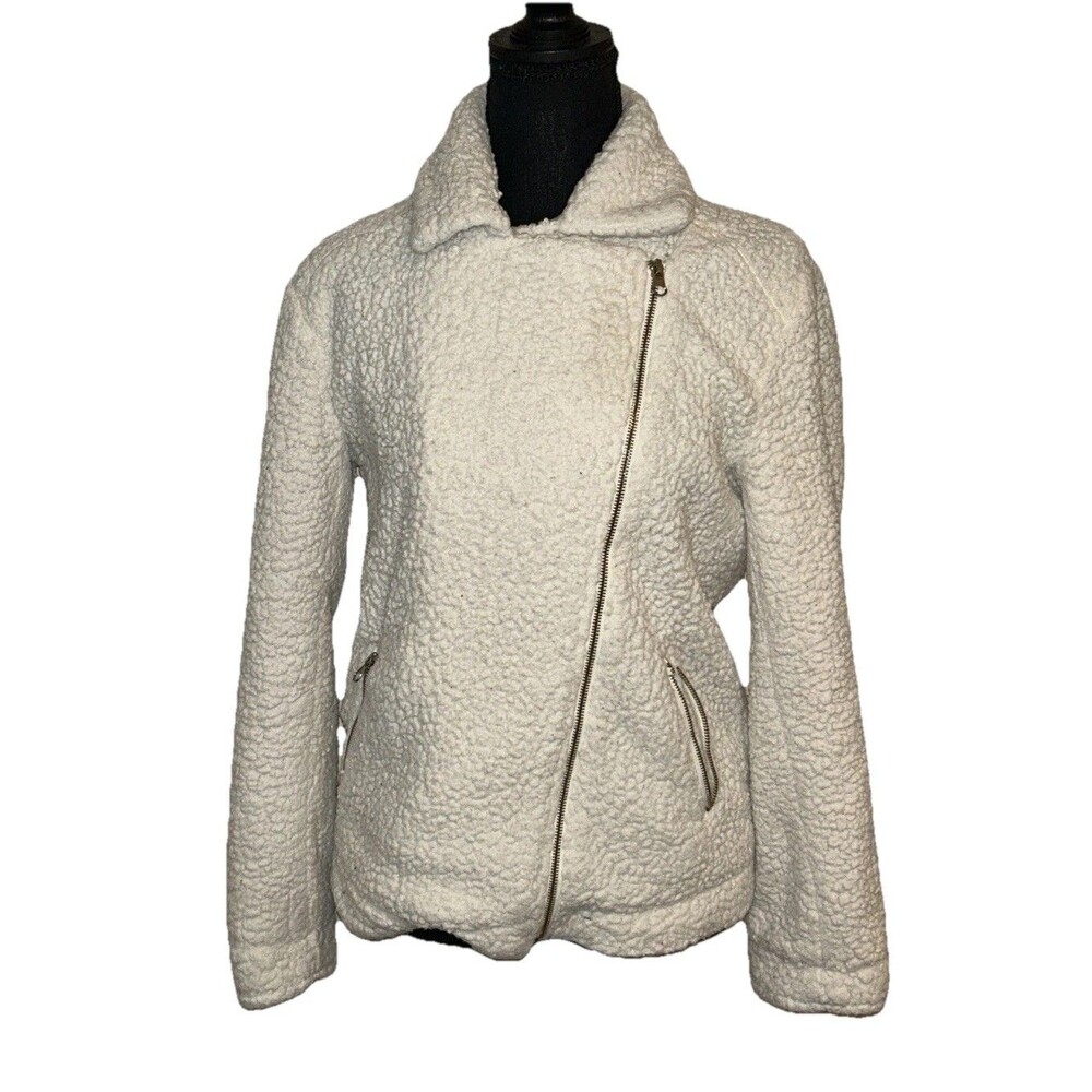 Say What? Small Faux Fur Long Sleeve Collared Asymmetrical Zip Moto Jacket